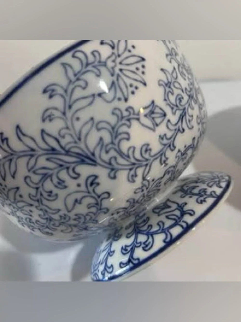 Pottery Barn Indigo Pedestal Bowls Blue White Set of 2